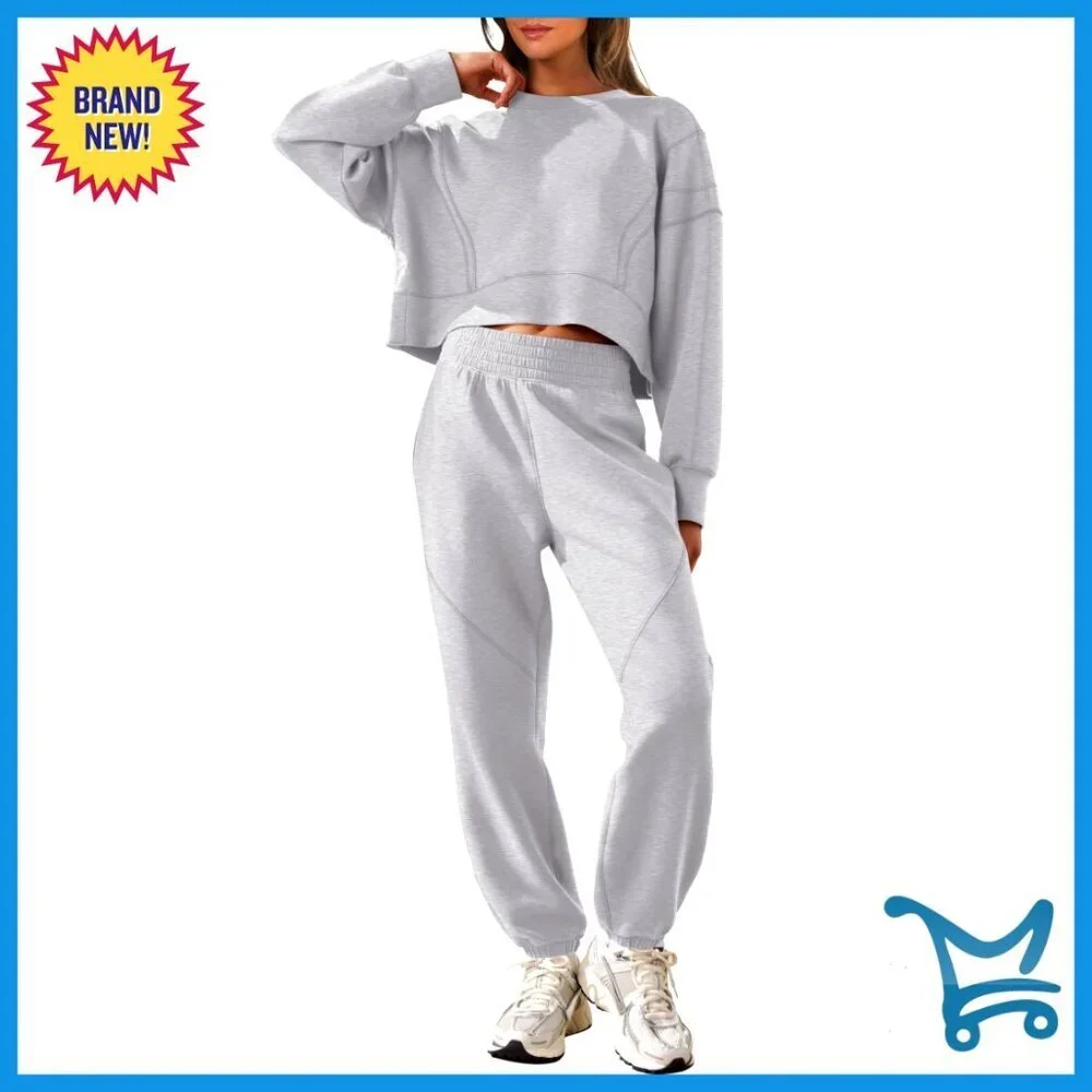 Cropped Sweatshirt Joggers Lounge Set Loose Fit Y2K Active Wear Travel Outfits